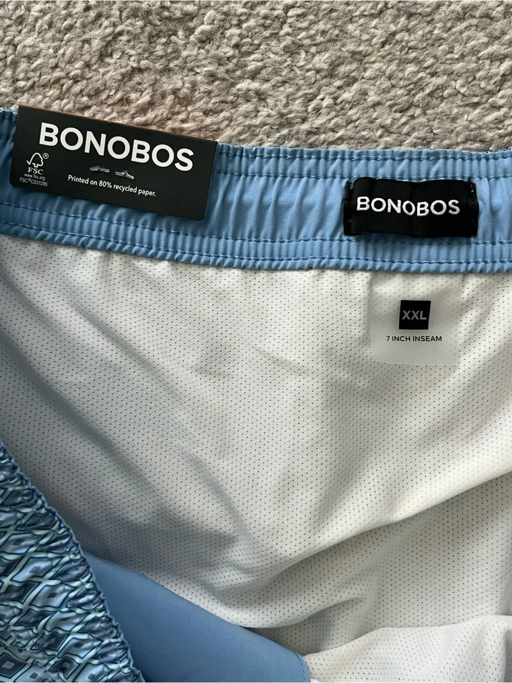 NWT Bonobos Light Blue and Black Swim Trunks Size XXL